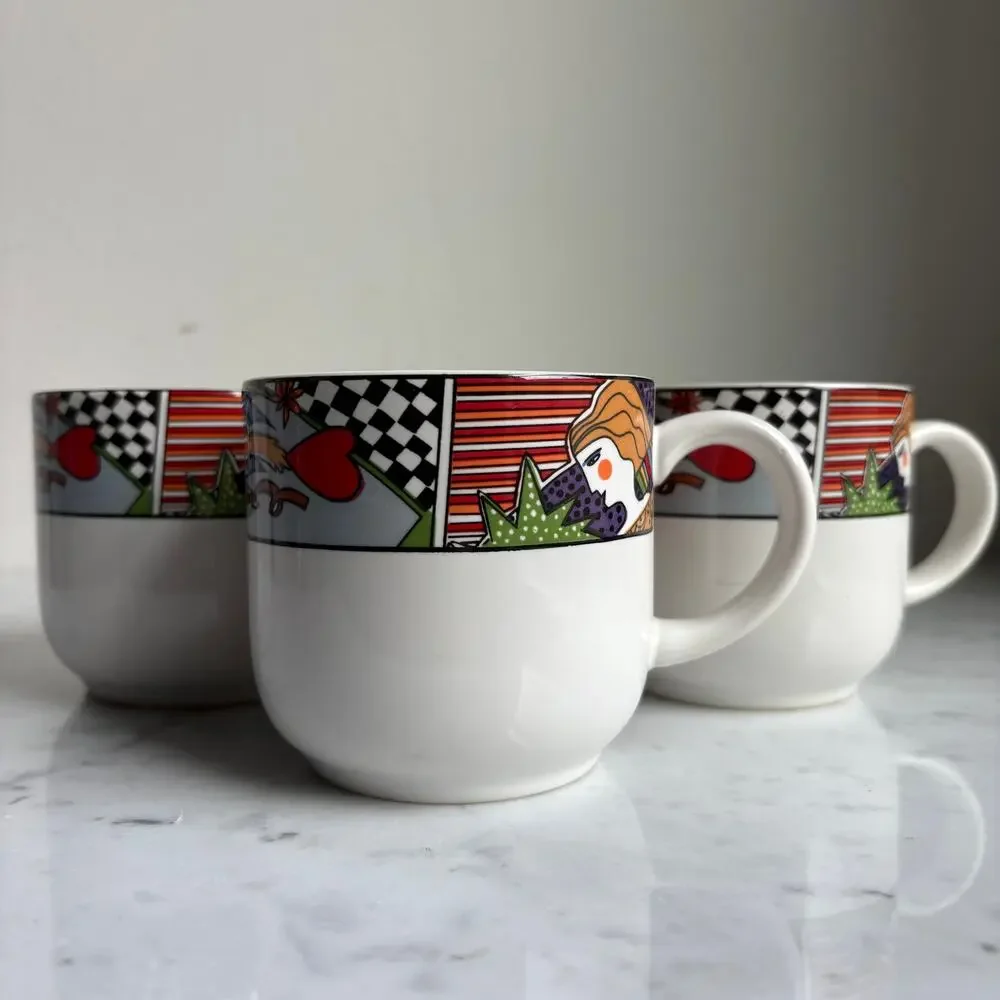 Vitromaster Metropolitan 1991 Coffee Mugs Set of 4 Colorful Art Deco Design